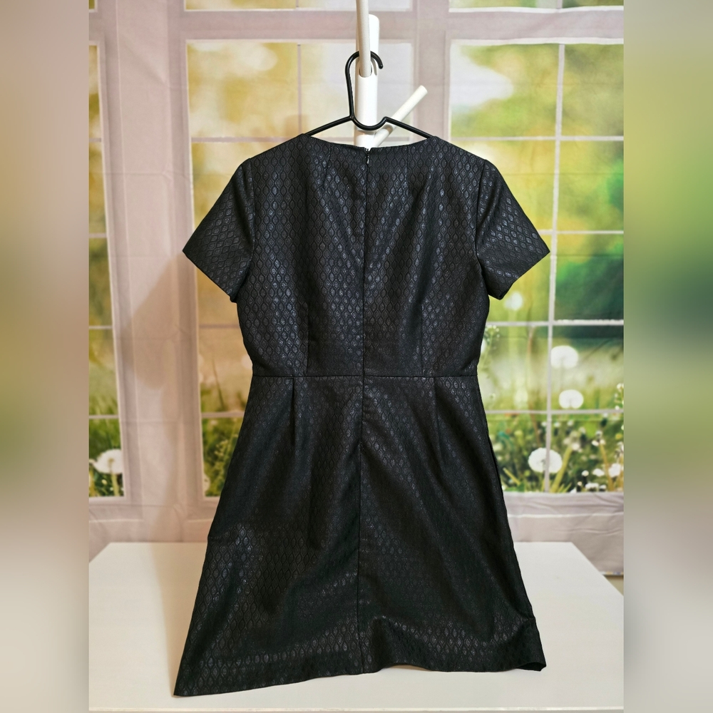 Madewell Metallic Black Textured Cap-Sleeve Dress with Pockets – Size 6 - Picture 3 of 8